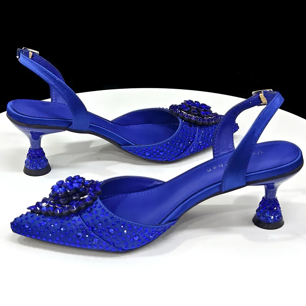 Elegant Women's Green Crystal Rhinestone Party Wedding Shoes & Evening Clutch Bag Set Pointed Toe Slingback Heels Sparkly Purse