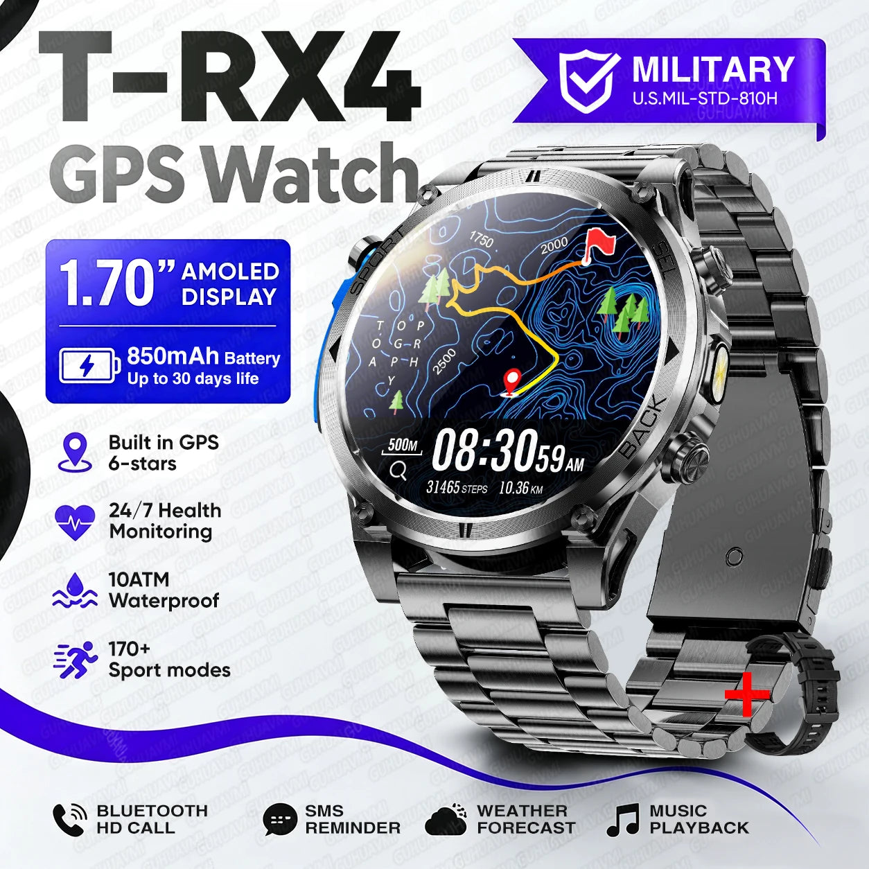 2026 New Military T-RX4 Ultra GPS Smart Watch Men 10ATM Waterproof Compass Flashlight Bluetooth Call Sports tracker Smartwatch