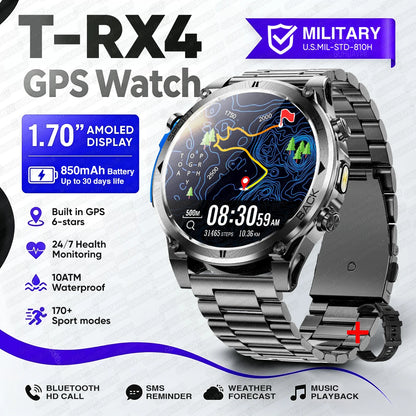 2026 New Military T-RX4 Ultra GPS Smart Watch Men 10ATM Waterproof Compass Flashlight Bluetooth Call Sports tracker Smartwatch