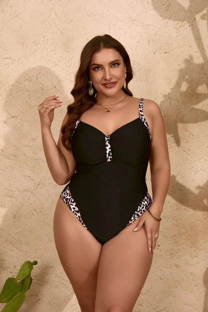 2026 Leopard Patchwork Plus Size Swimwear Women Push UP Lady Large One Piece Swimsuit Brazilian Chubby Beach Curvy Bathing Suit