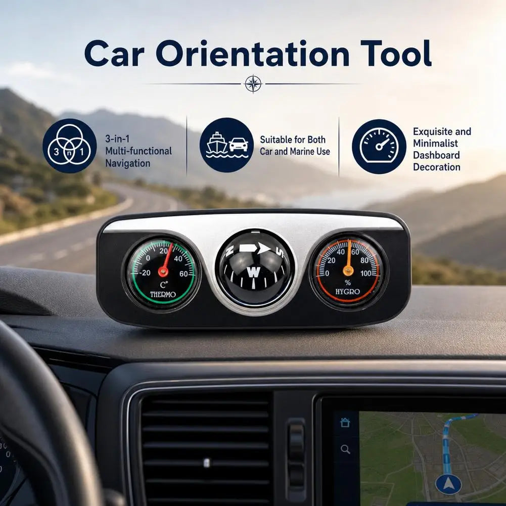 3 In 1 Car Compass Thermometer Hygrometer Dash Mount Navigation Ball Direction Pointer For Vehicle Auto Boat Accessories