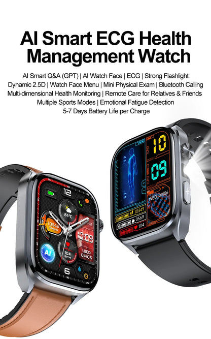 2026New ECG+PPG Clock Health Trackr 2.0 inch Uric Acid Blood lipids Pressure Smart Watch Body Analysis Voice call Smartwatch Men