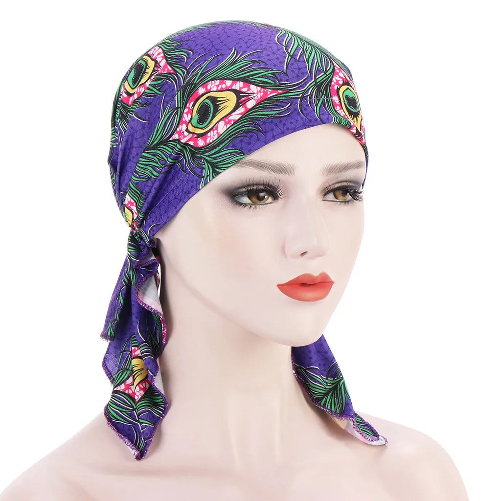 2026 New Trendy Print Muslim Fashion Hijab Turban Bonnet Long Tail Head Wraps Soft Elastic Hijab Hats Chemo Cap For Women Girls