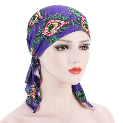 2026 New Trendy Print Muslim Fashion Hijab Turban Bonnet Long Tail Head Wraps Soft Elastic Hijab Hats Chemo Cap For Women Girls
