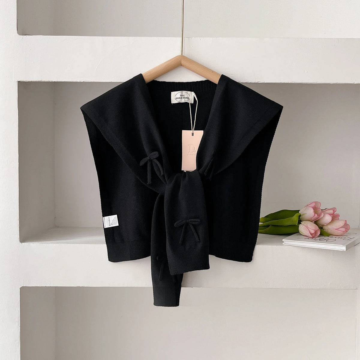 Korean Knitted Shawl Summer Air Conditioning Fake Collar Neck Guard Knit Thin Knotted Cape Shoulder Scarf For Women