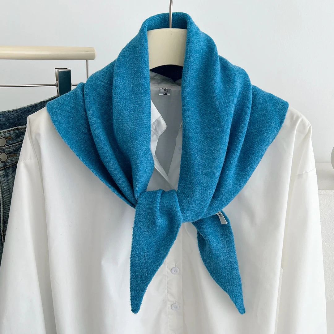 Versatile Knitted Triangle Shawl Solid Winter Scarf Headscarf Women Warm Neck Wrap Casual Layering Scarves for Daily Street Wear