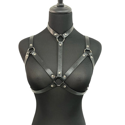 Women Fashion Belt PU Leather Body Shoulder Armor Chest Harness Sword Belt Shoulder Strap Harness Women Clothing Open Cage Bra