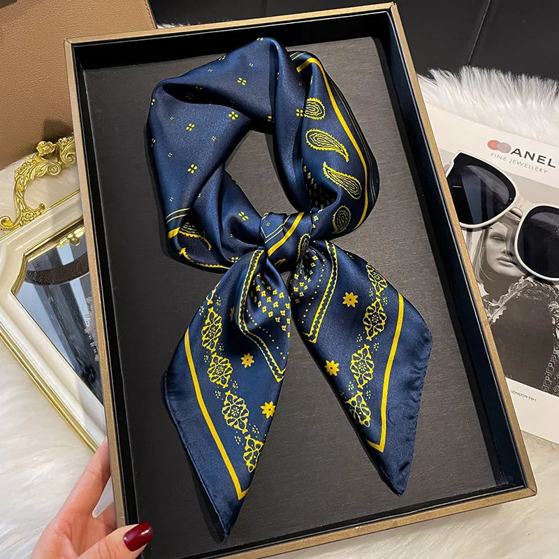 2025 Korean Satin Silk Scarf 70cm Square Women Fashion Shawl Wrap Neckerchief New Elegant