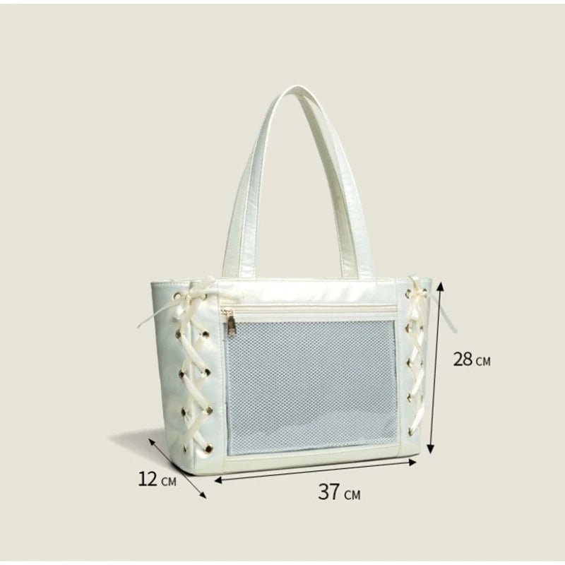 Sweet College Style Ribbon Ita Bag Women Fashion Shoulder Bags Large Capacity Tote Bag For Daily Commuting Transparent Handbag