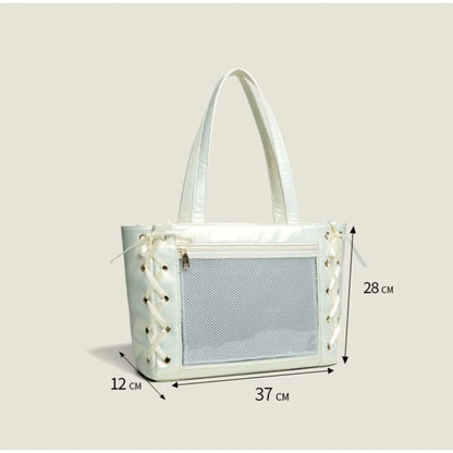 Sweet College Style Ribbon Ita Bag Women Fashion Shoulder Bags Large Capacity Tote Bag For Daily Commuting Transparent Handbag