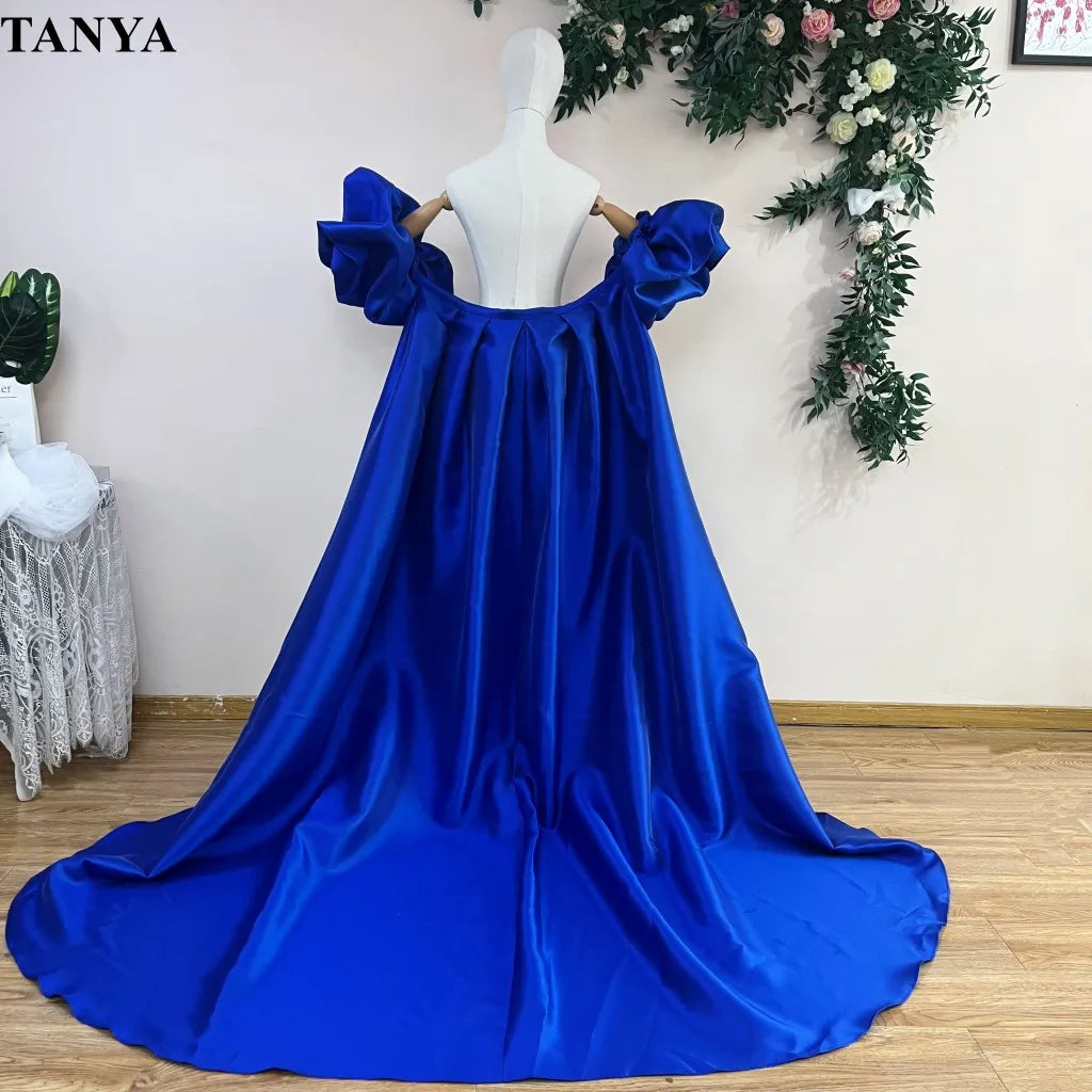 Red  Mikado Satin Long Wedding Cape Puffy Short Sleeves Court Tain Evening Cape Outfit Coat For Women Costume DJ199