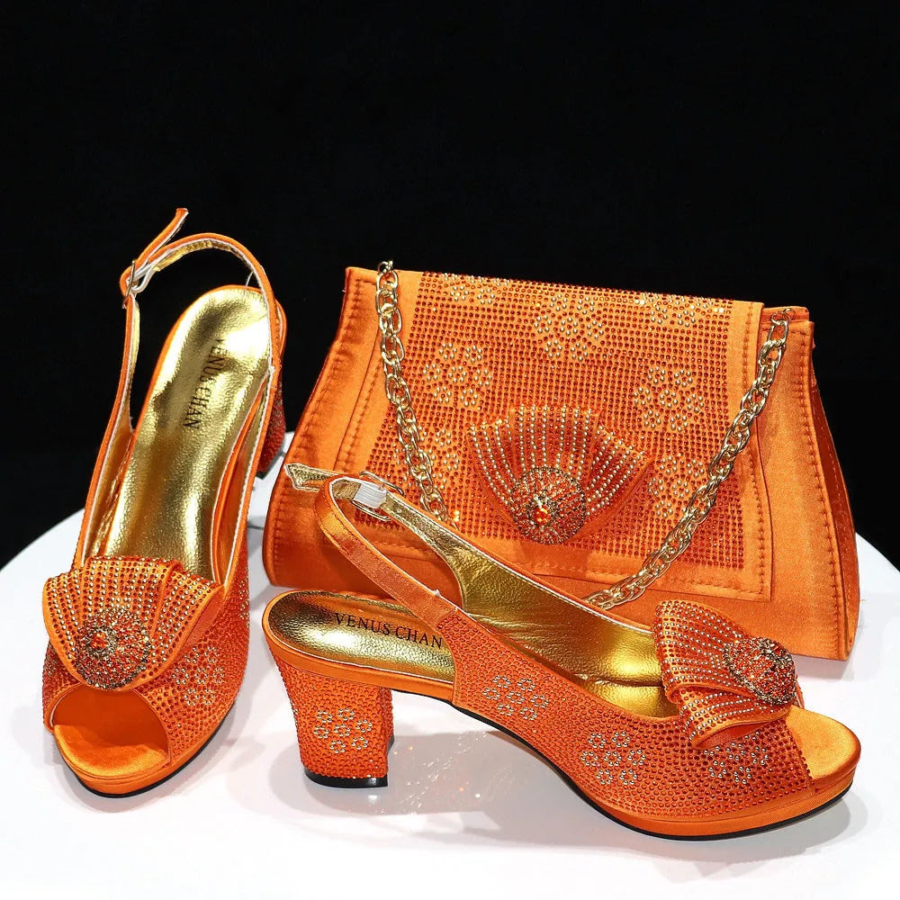 2025 New Hot Selling Sliver Sexy Design Round Toe Ladies Sandal with Bag Set For Women Wedding Party