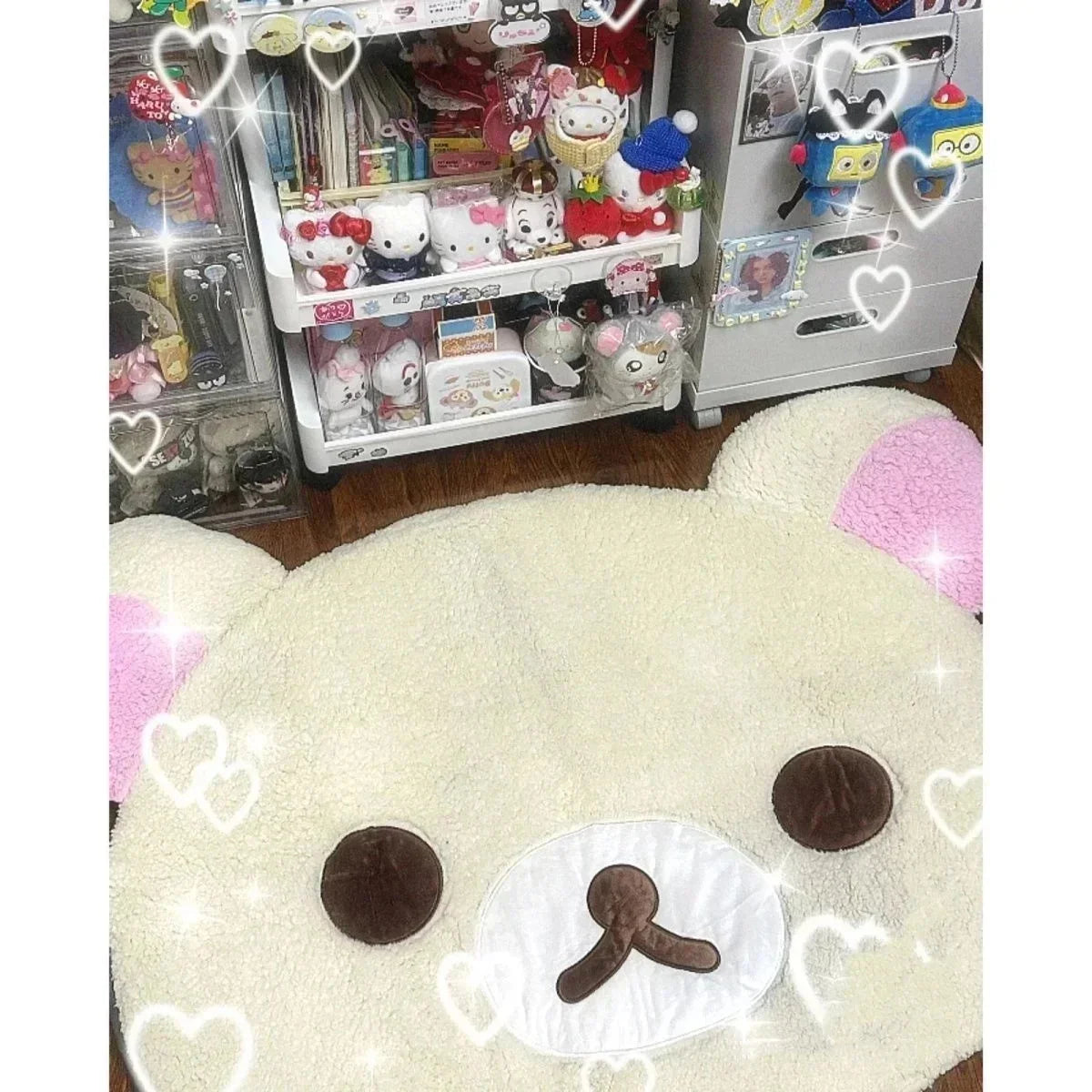 Rilakkuma Plush Floor Mat Soft Cartoon Cute Korean Bedside Rug Cozy Bedroom Carpet For Kids Teens Women Home Birthday Gift