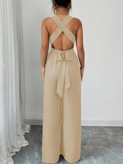 Jumpsuits women 2026 rompers new features fashion sexy V-neck backless cross-belt, wide-leg jumpsuit jumpsuits women's clothing