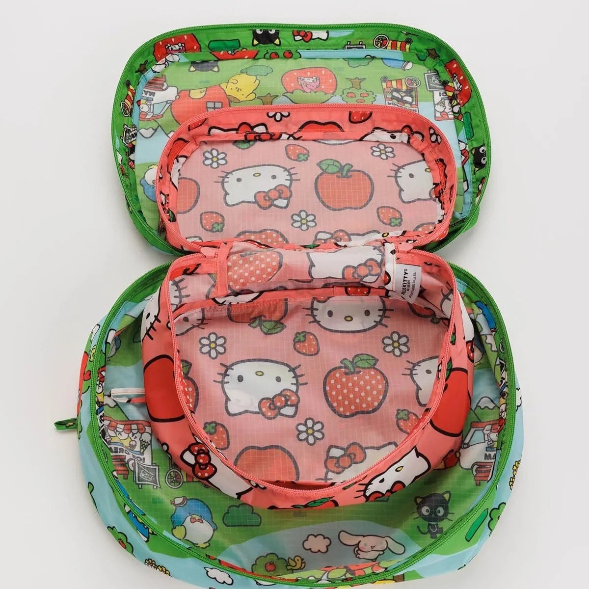 2pcs Hellokitty Strawberry Pattern Cute Cartoon Kawaii Lightweight Travel Bag Outdoor Travel Clothing Home Storage Bag