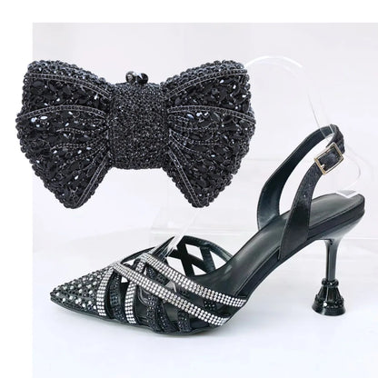 Insightlink Green Crystal High Heel with Bag Set for Bridal Wedding Party Designer Pointed Toe and Clutch Luxury Sandal Handbag