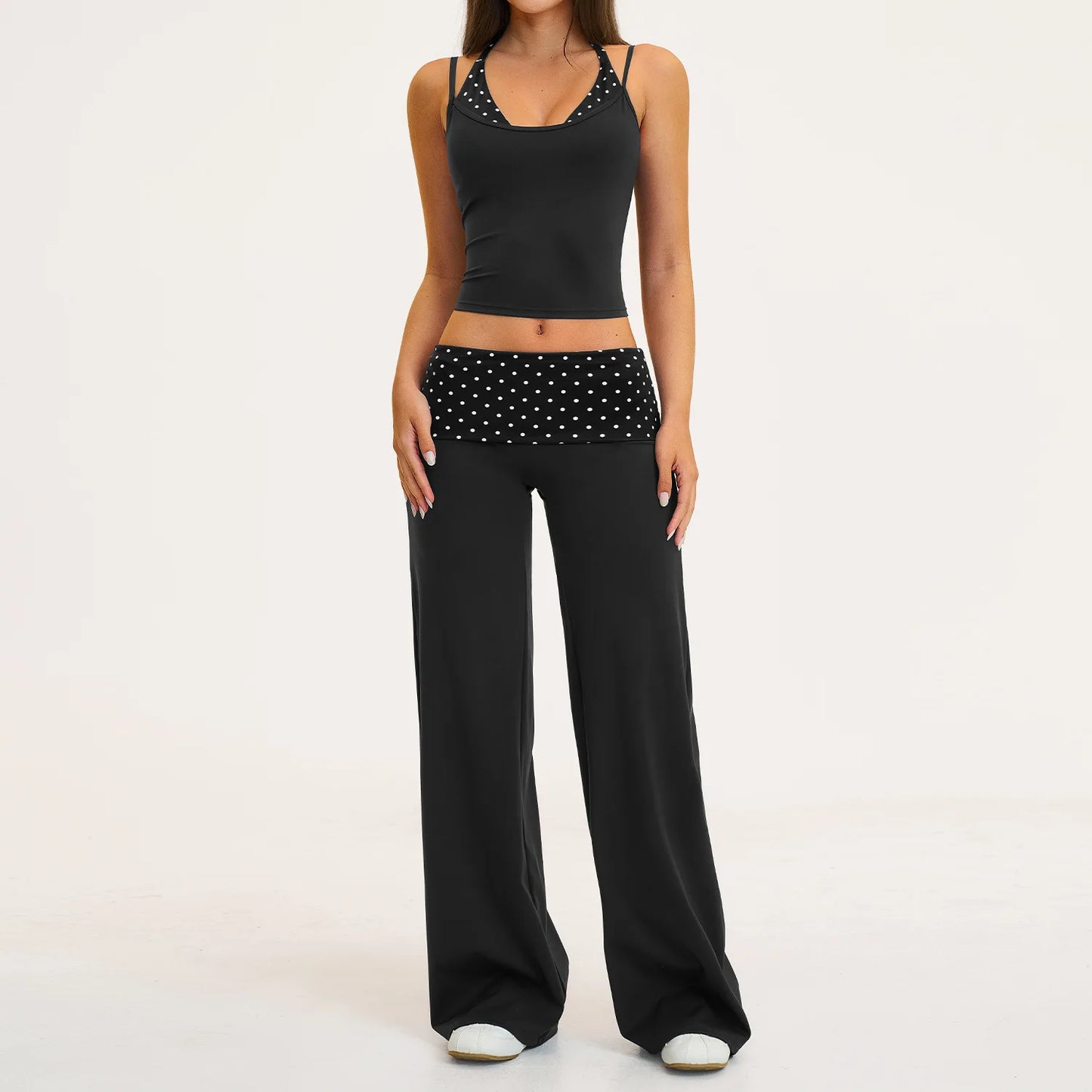2PCS Stripes Fitness Suit Women's Tracksuits Polka Dot High Waist Workout Capri Pants Sports Set Female Yoga Sports Clothes