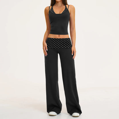 2PCS Stripes Fitness Suit Women's Tracksuits Polka Dot High Waist Workout Capri Pants Sports Set Female Yoga Sports Clothes
