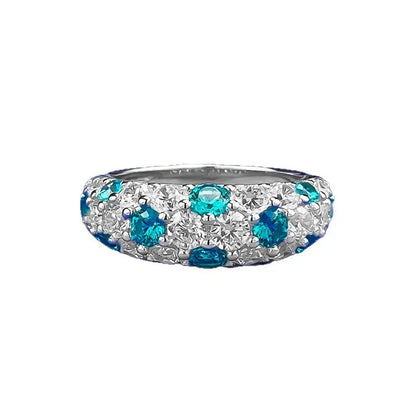 luxury 18K white gold and platinum PT950 Paraiba half-circle full-set diamond ring for women's baby's breath high jewelry
