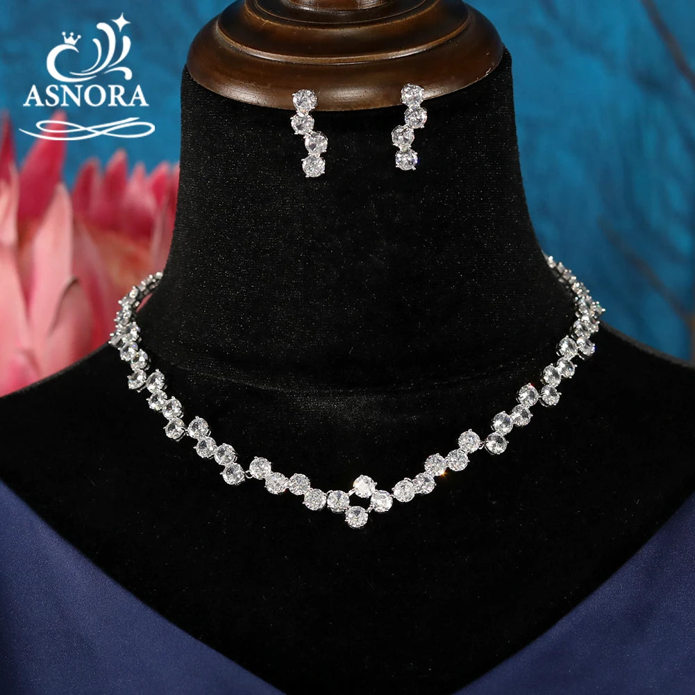 Cubic Zirconia Circular Necklace And Earring For Women Fashion Elegance Wedding 2pcs Jewelry Sets Luxury Bridal Accossories