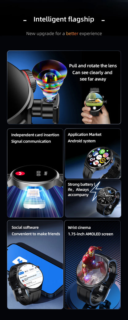 1.98-inch Amoled large Screen Smartwatch Android 13.0 Smart Watch Men With 210° Rotating Camera GPS Position WIFI Sim Card Slot