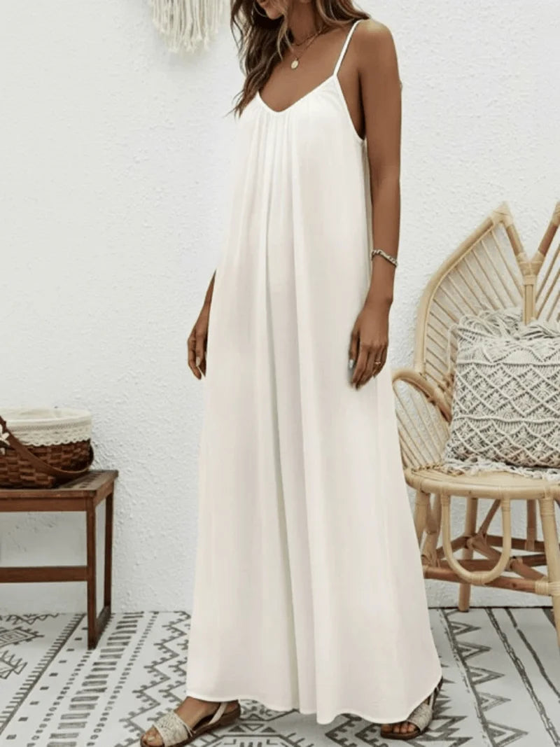 Women's Apricot Spaghetti Strap Jumpsuit V Neck Wide Leg Loose Fit Casual Spring Summer Beach Vacation Boho Fashion Romper