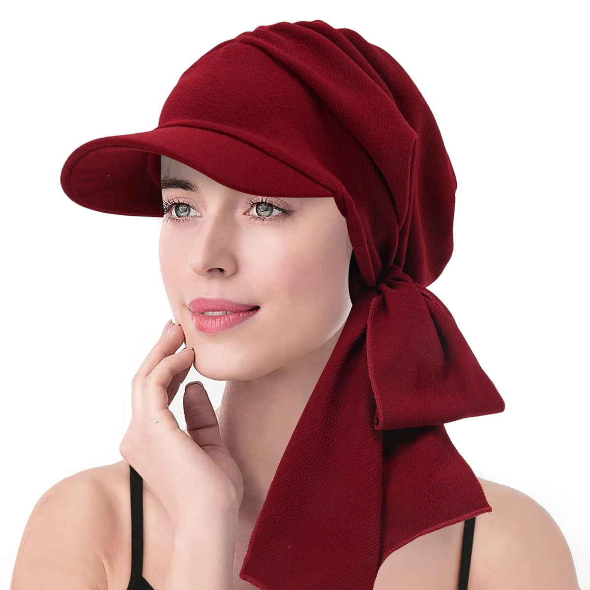 Solid Color Fashion Muslim Hijab Turban Hat for Women Visor Baseball Cap Sun Hats Headscarf Scarf Brim Femme Scarves Bandanas