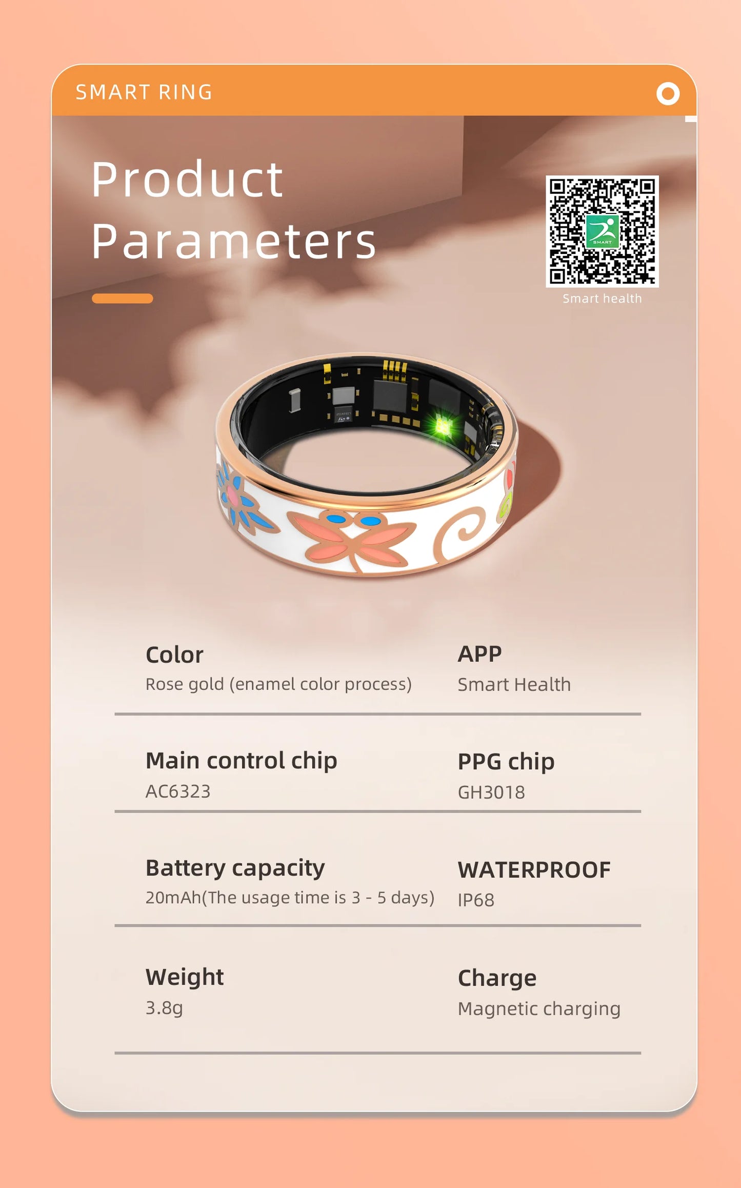 R18 Smart Ring Color Enamels Women Female Stainless Steel Intelligent Finger Ring IP68 Waterproof Smartring Fitness Tracker