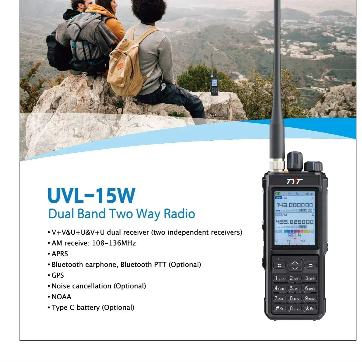 TYT UVL-15W  Walkie Talkie 15W POWER Rugged Long Range Walkie Talkie Tactical Dual Band   Phone AR-152