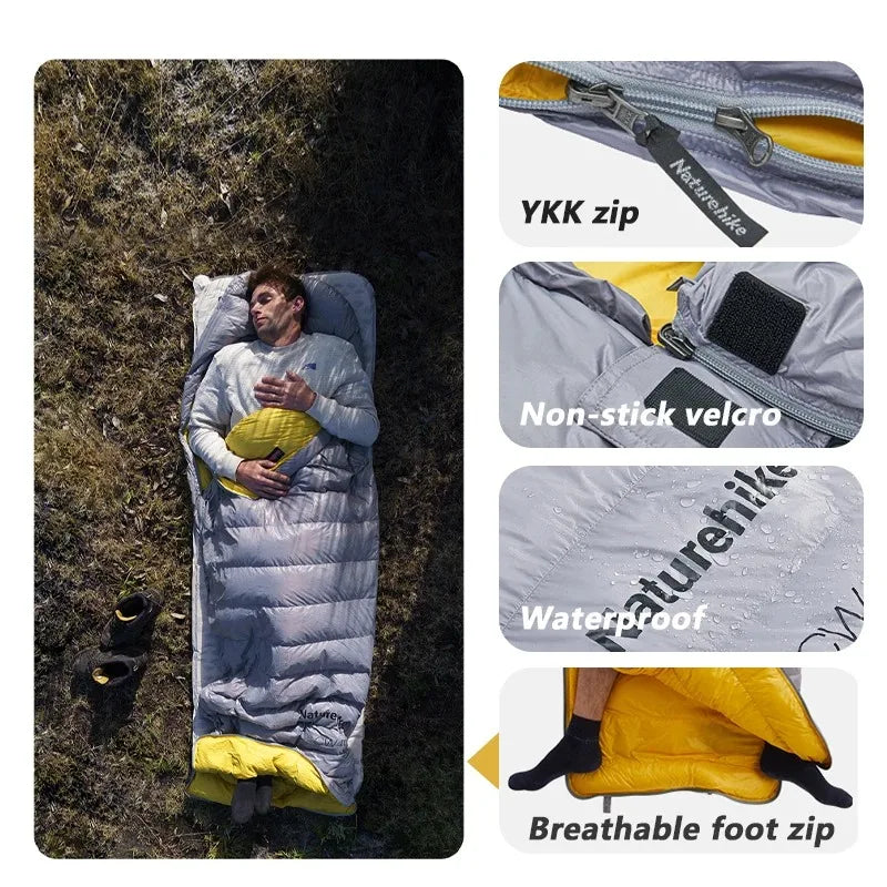 Naturehike 2025 New CW700 Camping Sleeping Bag Ultralight Warm 3 Season Sleeping Quilt Waterproof 700g Duck Down Sleeping Bags