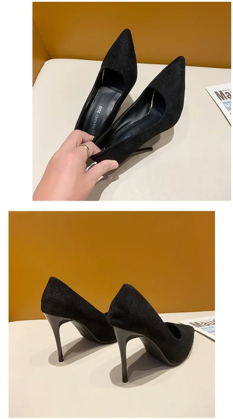 Spring and Autumn New Black High Heels Female Shallow Mouth Pointed Thin with Sexy Temperament Single Shoes Zapatos De Mujer
