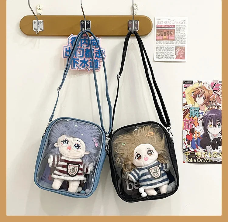 New Denim Ulzzang Ita Bags Female Transparent Badge Doll Show Crossbody Shoulder Bag Individuality Designer 2 Sides Bolso Mujer