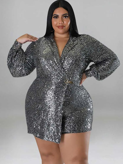 Jumpsuits Women Elegant Luxury Plus Size Party Ladies Long Sleeve Jumpsuit with Sequins 3xl 4xl 5xl Sexy Evening Woman Jumpsuit