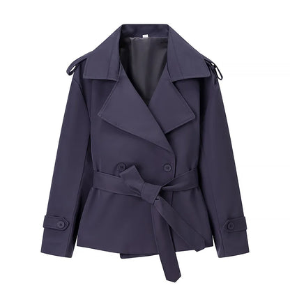 Aliexpress's Best-selling Cross-border European and American Style Women's Solid-color Belted Short Jacket Trench Coat Fashion