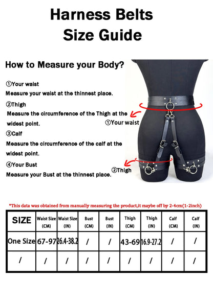 Women Fashion PU Leather Belt  Street Style Adjustable Garter Belt Cool Punk Gothic Exotic with Leg Jeans Decorative Accessory