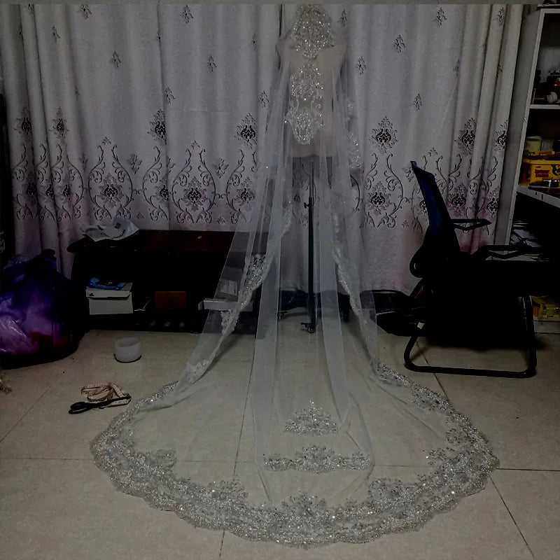 Diamond shiny luminous luxurious veil fully beaded embroidered veil  new cathedral wedding accessories bridal  custom made veil