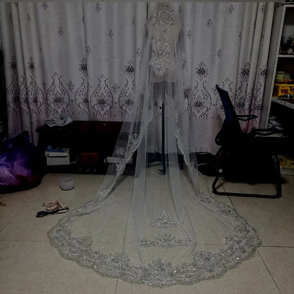 Diamond shiny luminous luxurious veil fully beaded embroidered veil  new cathedral wedding accessories bridal  custom made veil