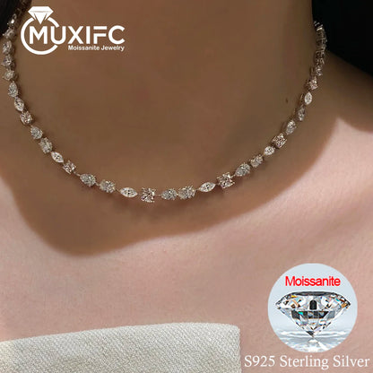 MUXIFC Full Moissanite Tennis Necklace Pear Oval Marquise Cut Lab Diamond Choker For Women S925 Silver Wedding Clavicle Chain