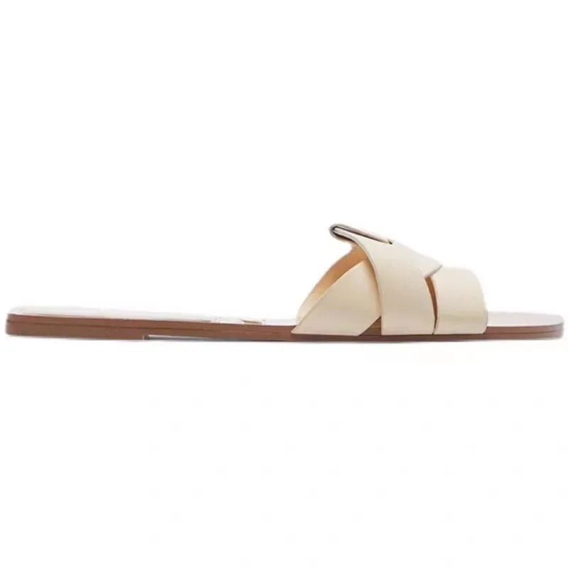 Flat Slippers Casual Shoes Woman 2026 Trend Luxury Summer Elegant Dresses Sandals Beach Designer House Round Toe Brand Bathroom