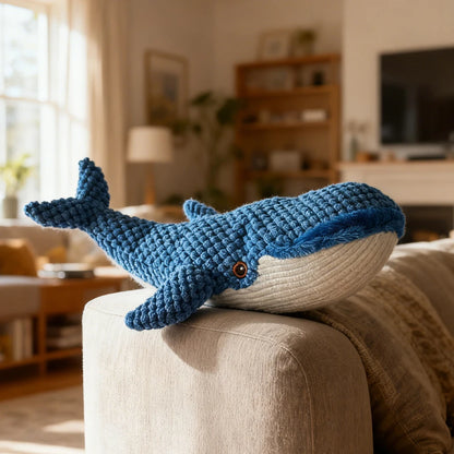 Pet Chew-Resistant Plush Interactive Toy with Sound, Whale-Shaped, Suitable for Large, Medium, and Small Pets Like Cats and Dogs, Double-Layer Fabric, Built-In Airbag
