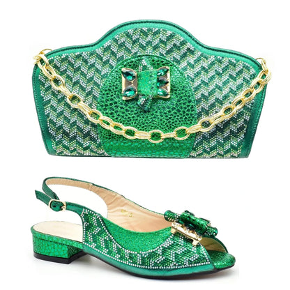 Fashion Shoes and Bag for Party Wedding African Women Wedding Shoes and Bag Set Decorated with Rhinestone Luxery Shoes Women