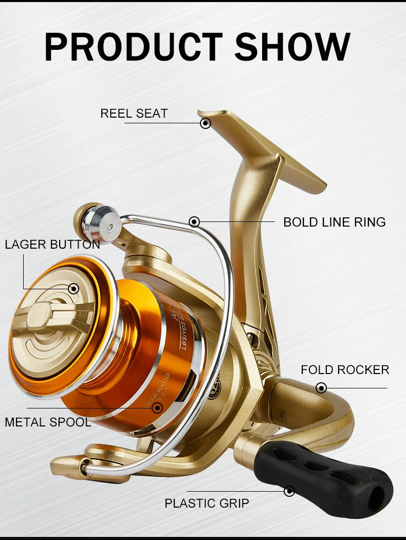BILLINGS Spinning Reel,AC 1000-7000 Series,Max Drag 10KG,Metal Spool,5.2:1 Gear Ratio,for Freshwater Saltwater Fishing