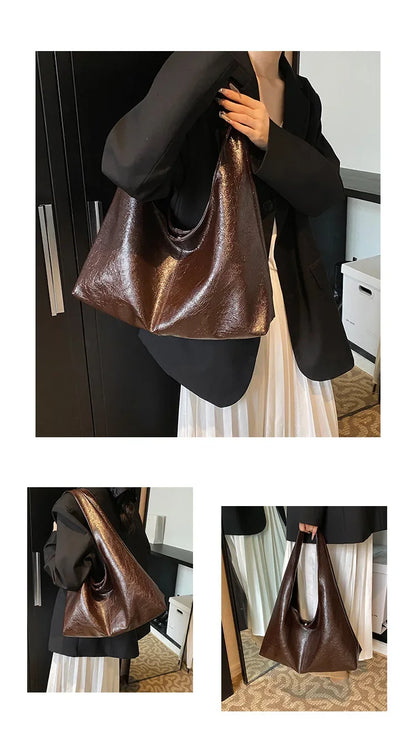 Large Capacity PU Leather Hobo Underarm Bags Autumn Winter Shoulder Bag for Women 2026 New Trend Y2K Handbags and Purses Tote
