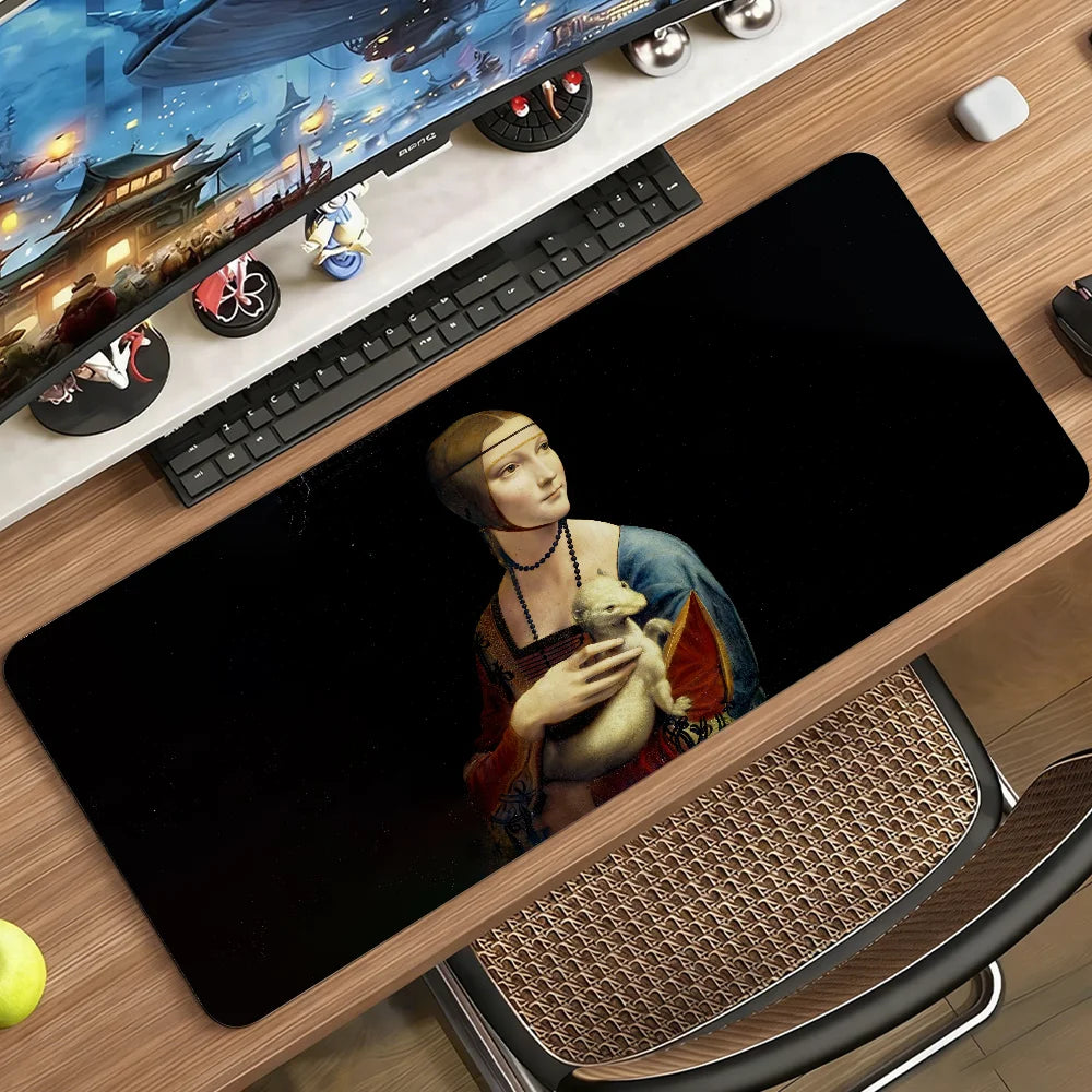 L.da Vinci Acrylic Paint Mouse Pad Large Non-Slip Waterproof Mat Stitched Edge Keyboard Pad for Gaming Daily Office