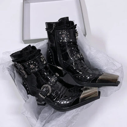 Gothic Punk Style Platform Couple Ankle Boots Designer Metal Decorative Belt Buckle Women Mans Motorcycle Booties Zapatos Hombre