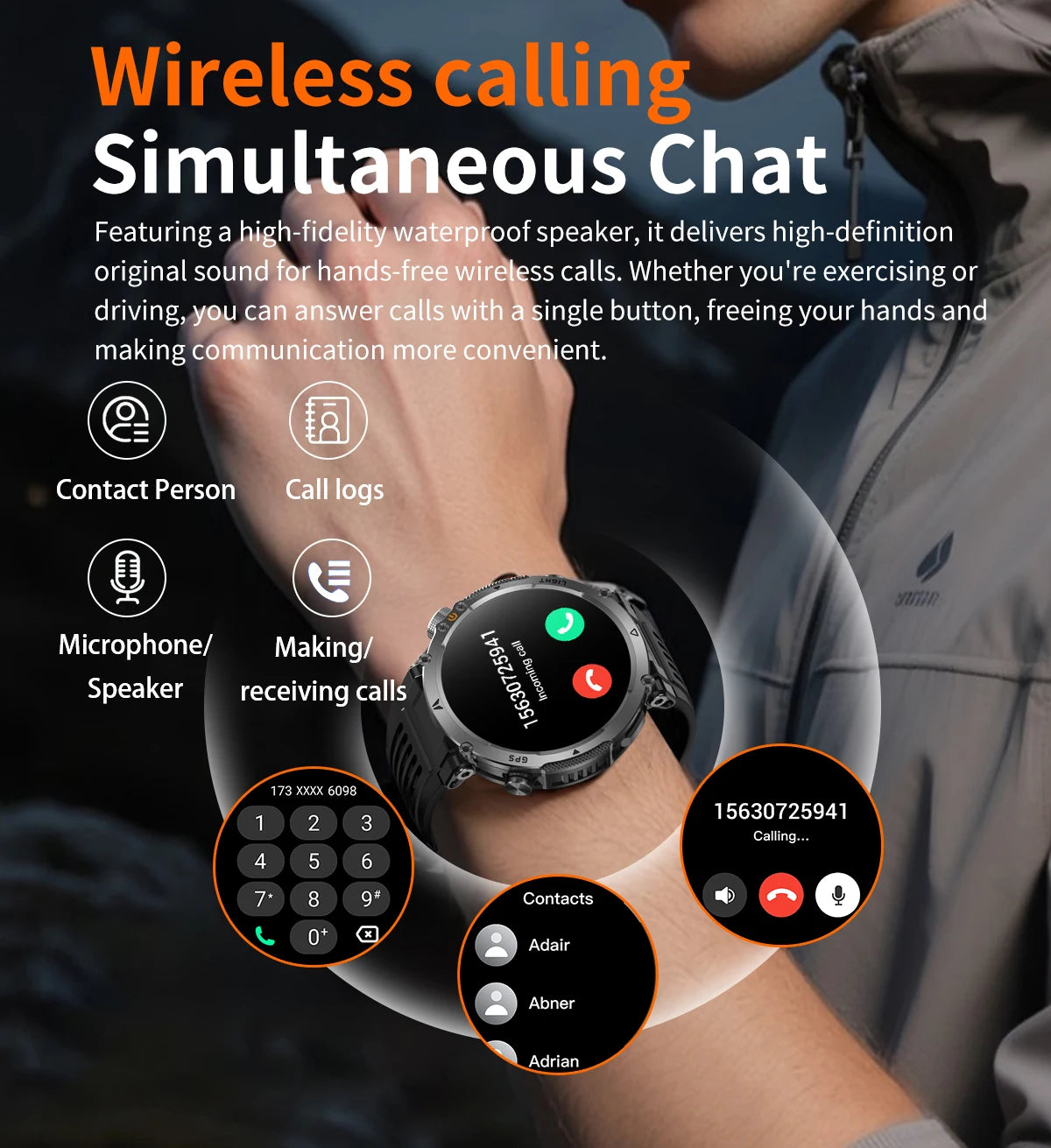 COANR2026 New Military Smart Watch 850mAh Battery GPS trace Compass 3ATM Waterproof Tactics Sport Flashlight call SmartWatch Men