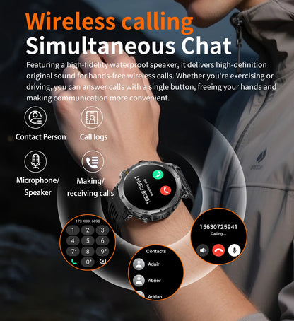 COANR2026 New Military Smart Watch 850mAh Battery GPS trace Compass 3ATM Waterproof Tactics Sport Flashlight call SmartWatch Men
