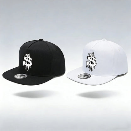 1/2PC Men's Hip Hop Snapback Cap, Graffiti Dollar Crown Print Flat Bill Baseball Hat, Adjustable