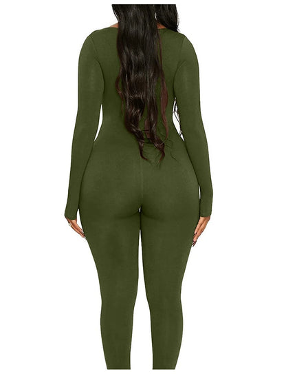 Spring and Summer New Women's Jumpsuit Long Sleeve Solid Color Skinny Jumpsuit Fashion Sports Fitness Jumpsuit Pullover