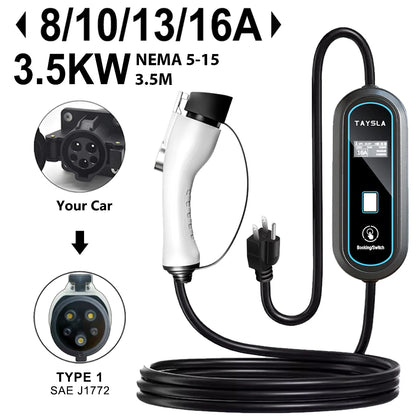 TAYSLA 3.5KW 16A Portable EV Charger NEMA 5-15 Plug TYPE1 SAE J1772 TYPE2 GB/T Electric Car Charger for BYD Geely EX2 Changan